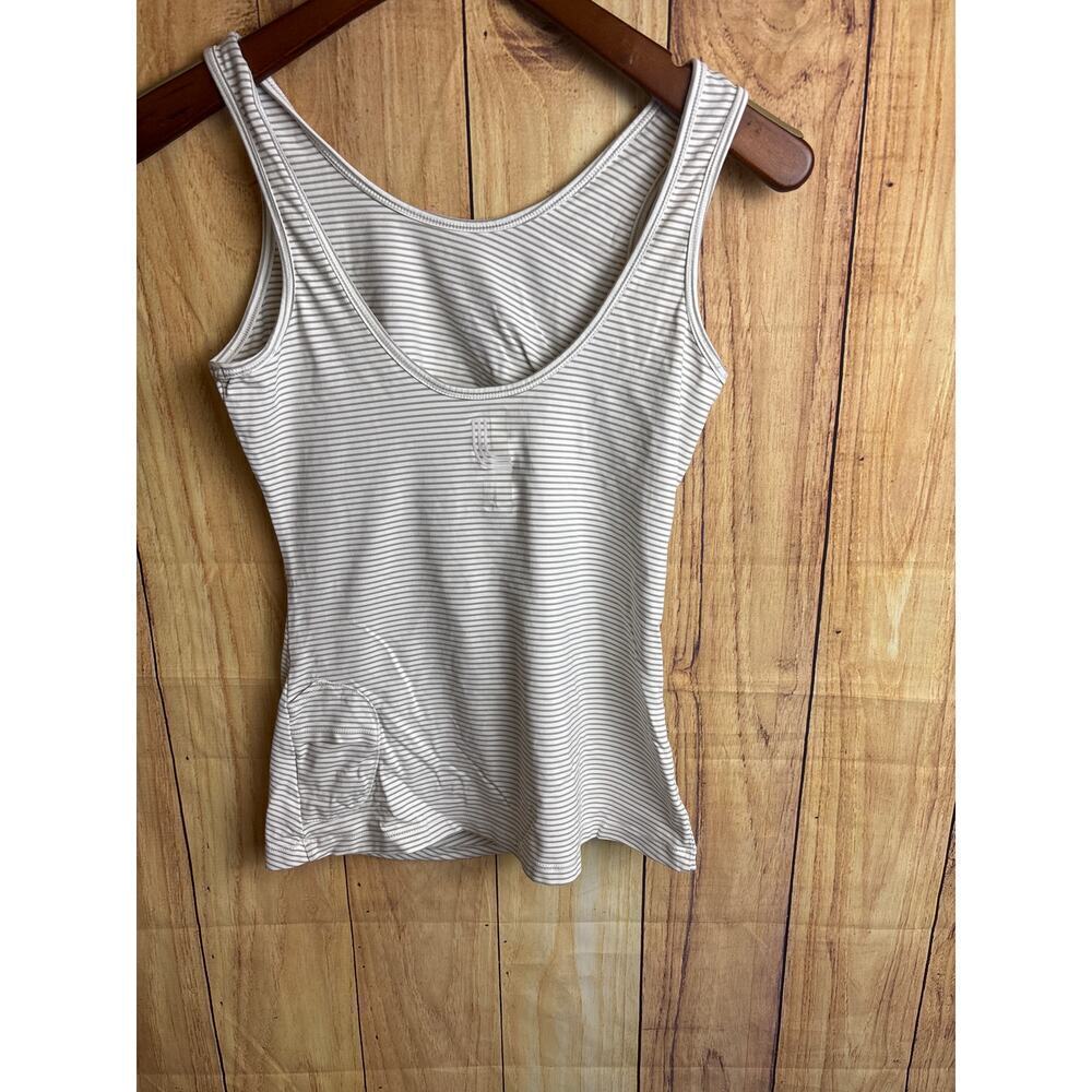 Lole Athletic Tank Gray White Striped Butter Soft Hidden Pocket Women's Size M